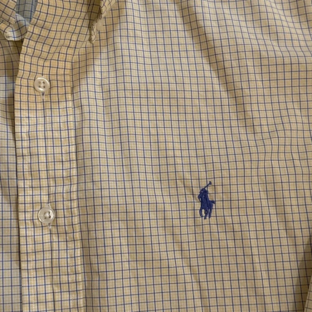 Polo Ralph Lauren Shirt Men's Blake‎ Large Yellow Plaid 100% Cotton Preppy